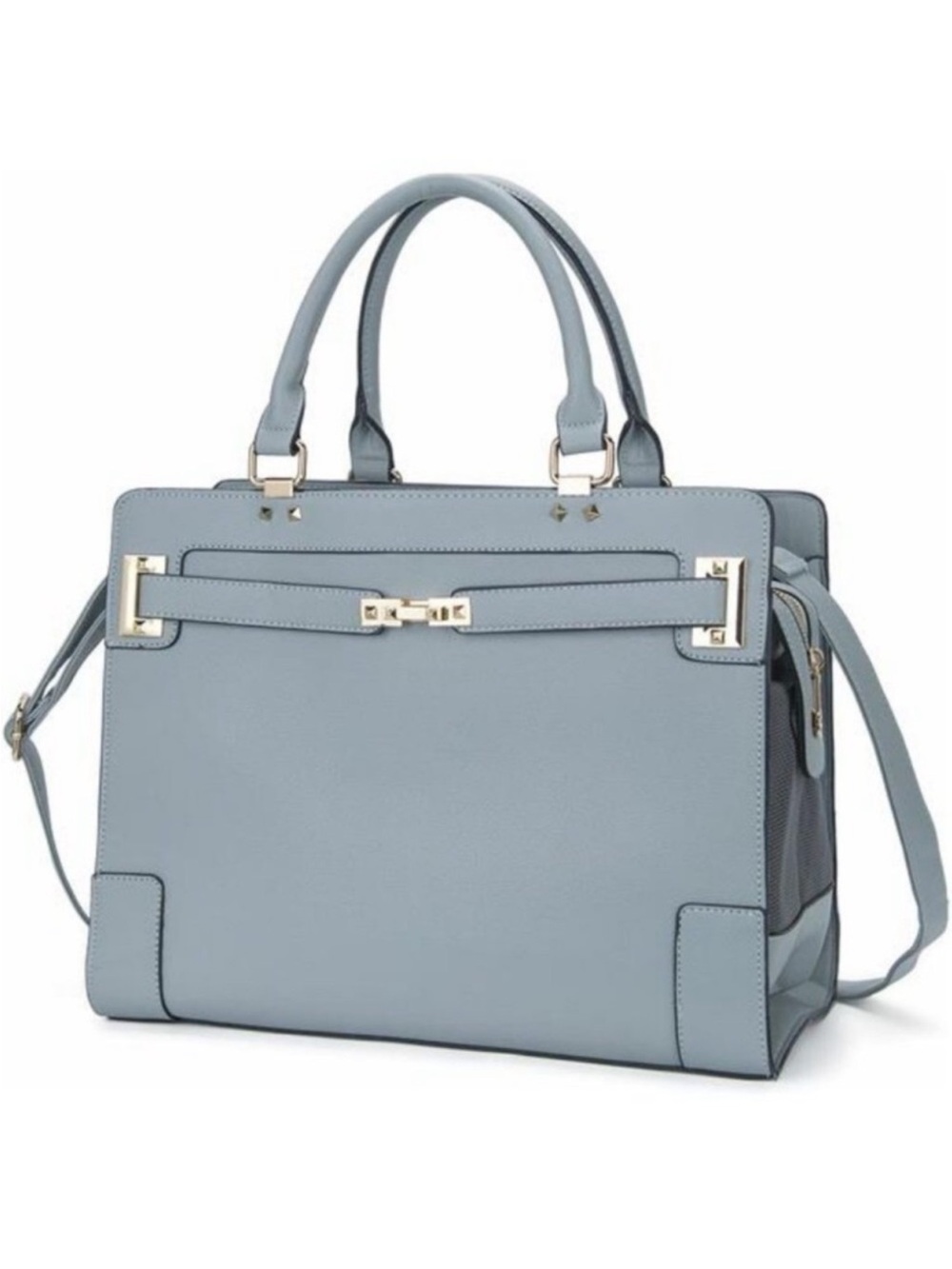 Luxury Fashion Gray Leather Pet Carrier Tote Bag Dog Cat Handbag Purse Travel